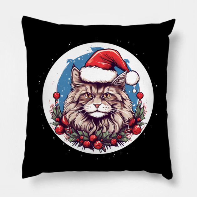 Maine Coon Cat Xmas, Love Cats Pillow by logiamerch