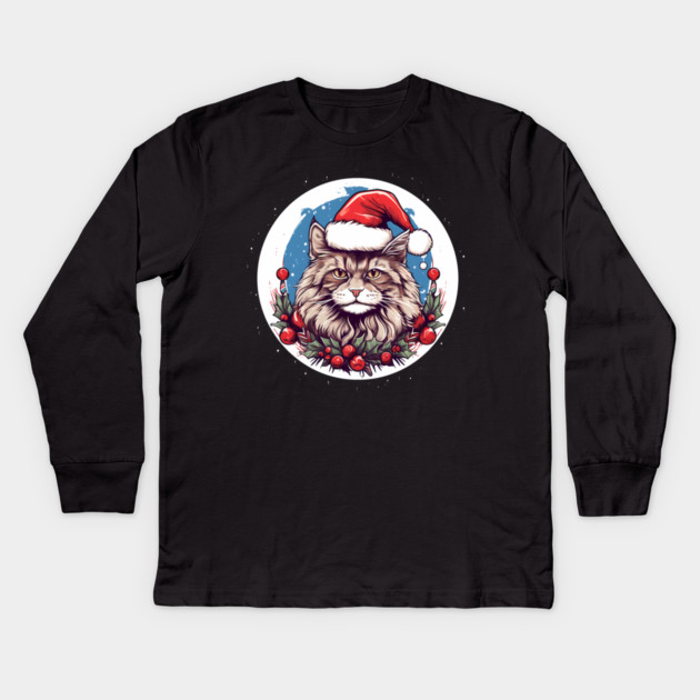 Maine Coon Cat Xmas, Love Cats Kids Long Sleeve T-Shirt by logiamerch