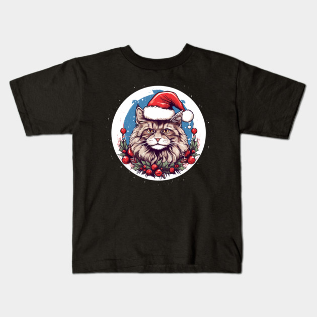 Maine Coon Cat Xmas, Love Cats Kids T-Shirt by logiamerch