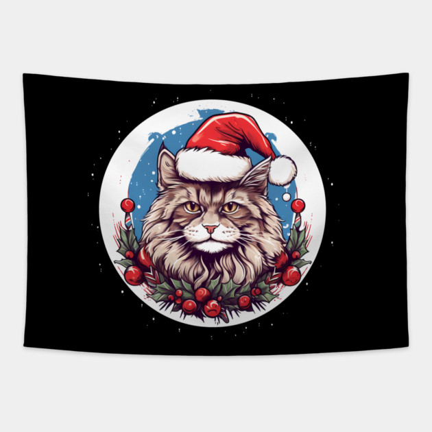 Maine Coon Cat Xmas, Love Cats Tapestry by logiamerch