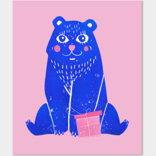 Blue Christmas Bear Posters and Art