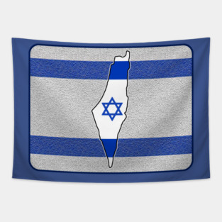 Map of Israel on Stylized Israeli Flag Tapestry