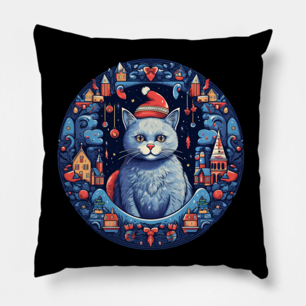 Russian Blue Cat Xmas, Love Cats Pillow by logiamerch