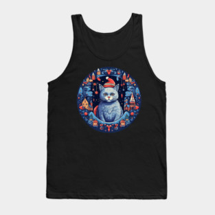 Russian Blue Cat Xmas, Love Cats Tank Top
