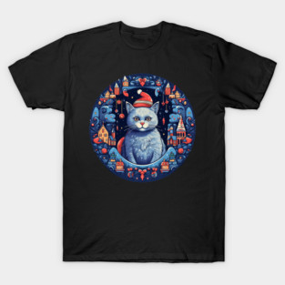 Russian Blue Cat Xmas, Love Cats T-Shirt