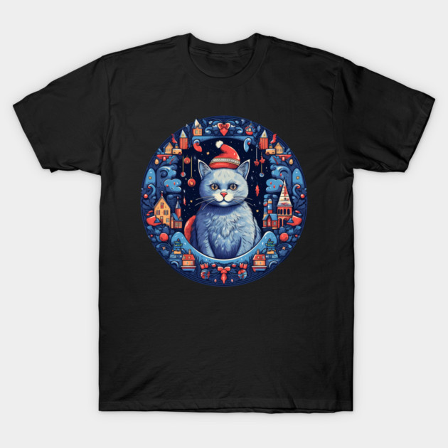 Russian Blue Cat Xmas, Love Cats T-Shirt by logiamerch