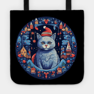 Russian Blue Cat Xmas, Love Cats Tote