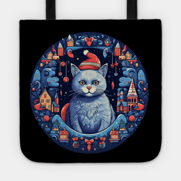 Russian Blue Cat Xmas, Love Cats Tote by logiamerch