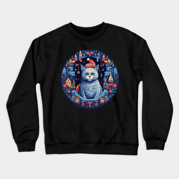 Russian Blue Cat Xmas, Love Cats Crewneck Sweatshirt by logiamerch