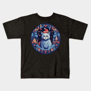 Russian Blue Cat Xmas, Love Cats Kids T-Shirt