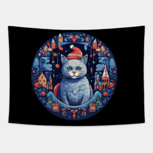 Russian Blue Cat Xmas, Love Cats Tapestry