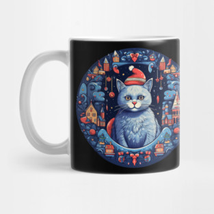Russian Blue Cat Xmas, Love Cats Mug