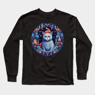 Russian Blue Cat Xmas, Love Cats Long Sleeve T-Shirt
