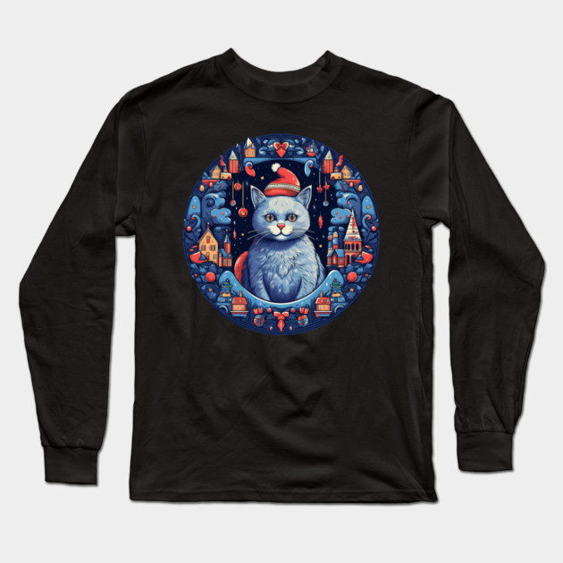 Russian Blue Cat Xmas, Love Cats Long Sleeve T-Shirt by logiamerch