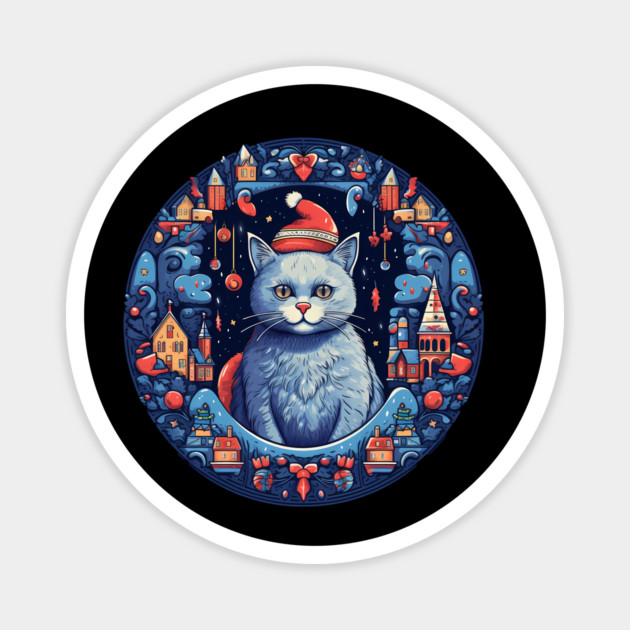 Russian Blue Cat Xmas, Love Cats Magnet by logiamerch