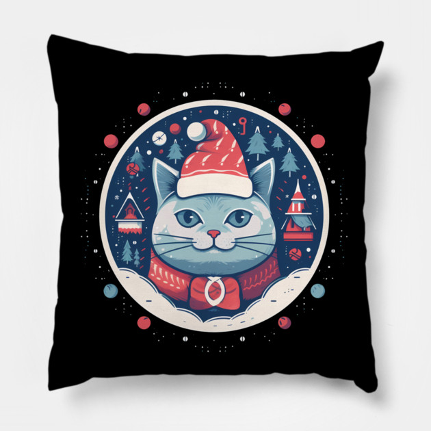 Russian Blue Cat Xmas, Love Cats Pillow by logiamerch