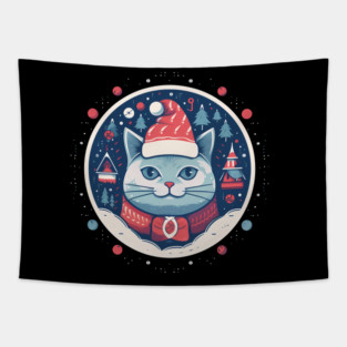 Russian Blue Cat Xmas, Love Cats Tapestry