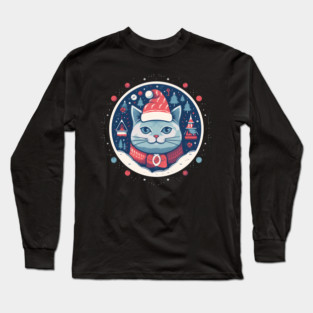 Russian Blue Cat Xmas, Love Cats Long Sleeve T-Shirt