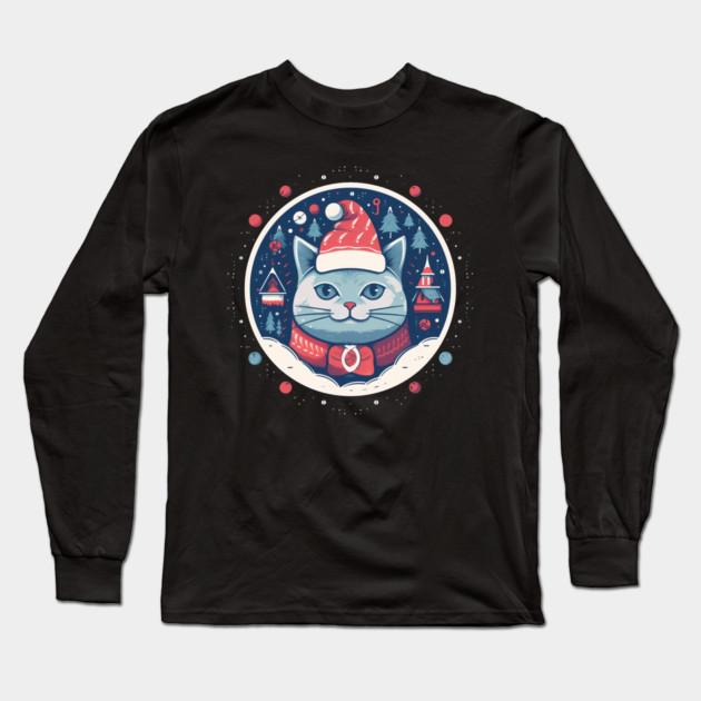 Russian Blue Cat Xmas, Love Cats Long Sleeve T-Shirt by logiamerch
