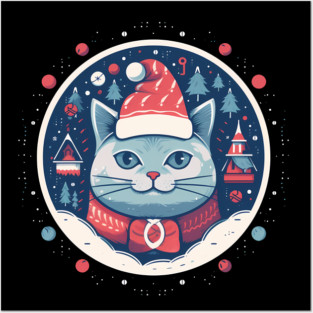Russian Blue Cat Xmas, Love Cats Posters and Art
