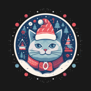 Russian Blue Cat Xmas, Love Cats T-Shirt