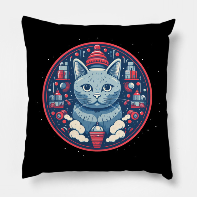 Russian Blue Cat Xmas, Love Cats Pillow by logiamerch