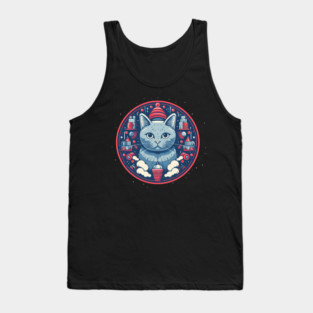 Russian Blue Cat Xmas, Love Cats Tank Top