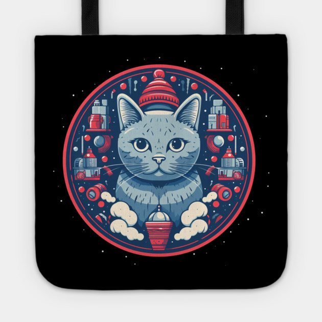 Russian Blue Cat Xmas, Love Cats Tote by logiamerch
