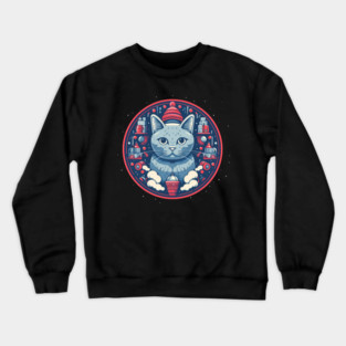 Russian Blue Cat Xmas, Love Cats Crewneck Sweatshirt