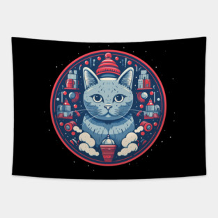 Russian Blue Cat Xmas, Love Cats Tapestry