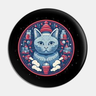 Russian Blue Cat Xmas, Love Cats Pin