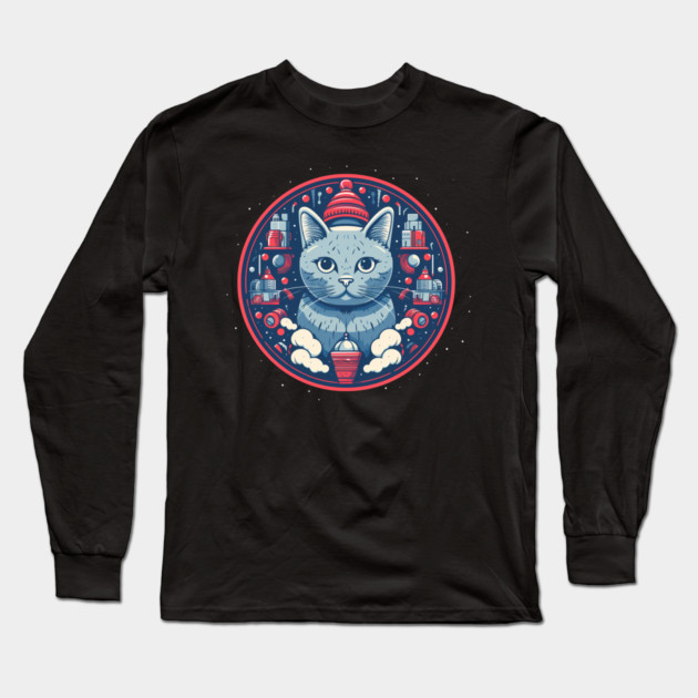 Russian Blue Cat Xmas, Love Cats Long Sleeve T-Shirt by logiamerch