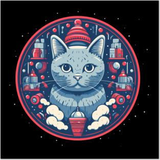 Russian Blue Cat Xmas, Love Cats Posters and Art