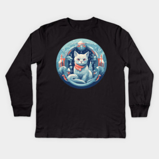Russian Blue Cat Xmas, Love Cats Kids Long Sleeve T-Shirt
