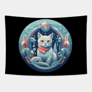 Russian Blue Cat Xmas, Love Cats Tapestry