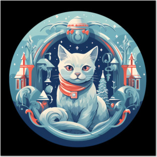 Russian Blue Cat Xmas, Love Cats Posters and Art