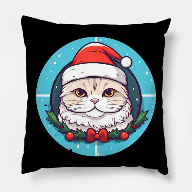 Scottish Fold Cat Xmas, Love Cats Pillow by logiamerch