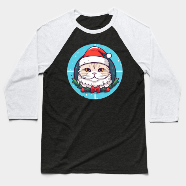 Scottish Fold Cat Xmas, Love Cats Baseball T-Shirt by logiamerch