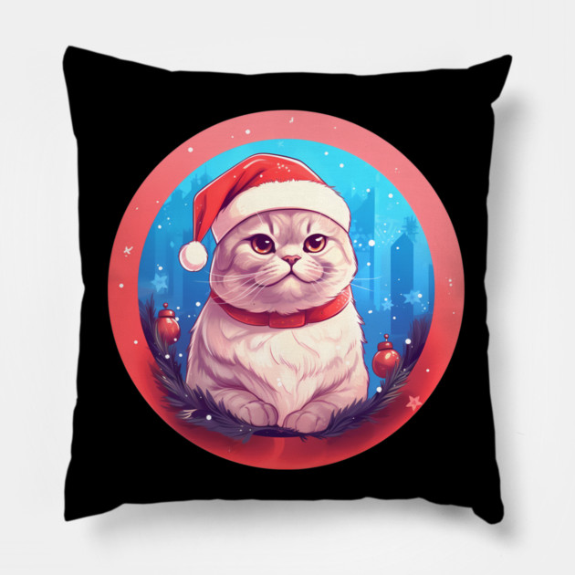 Scottish Fold Cat Xmas, Love Cats Pillow by logiamerch