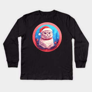 Scottish Fold Cat Xmas, Love Cats Kids Long Sleeve T-Shirt