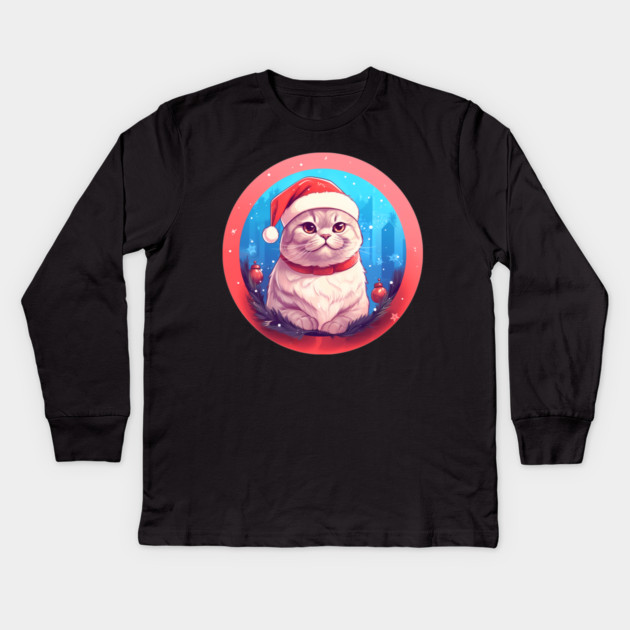 Scottish Fold Cat Xmas, Love Cats Kids Long Sleeve T-Shirt by logiamerch