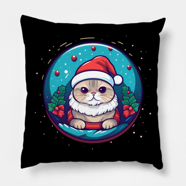 Scottish Fold Cat Xmas, Love Cats Pillow by logiamerch