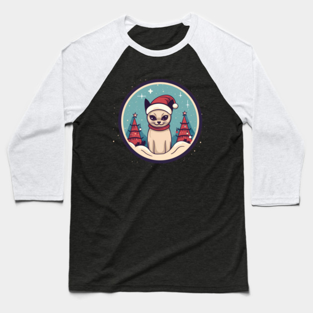 Siamese Cat Xmas, Love Cats Baseball T-Shirt by logiamerch