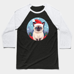 Siamese Cat Xmas, Love Cats Baseball T-Shirt