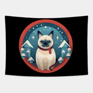 Siamese Cat Xmas, Love Cats Tapestry