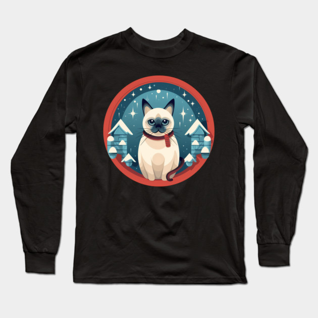 Siamese Cat Xmas, Love Cats Long Sleeve T-Shirt by logiamerch
