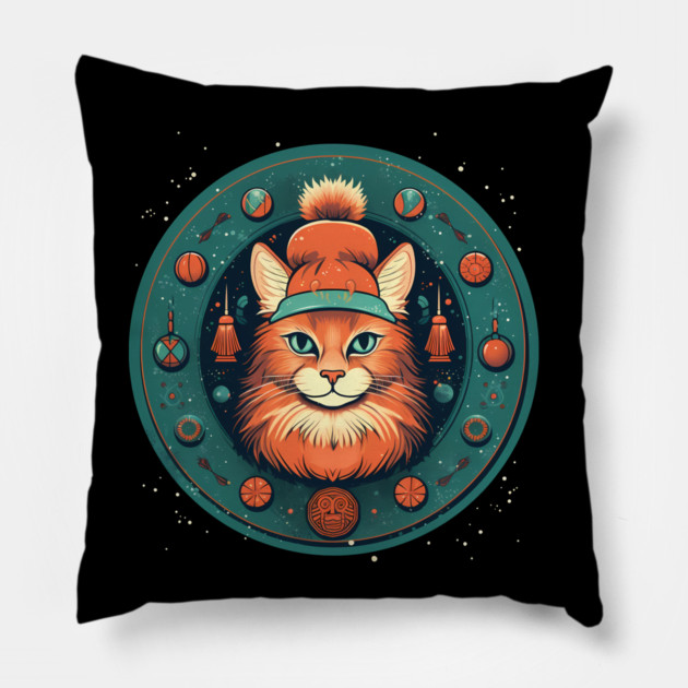 Somali Cat Xmas, Love Cats Pillow by logiamerch