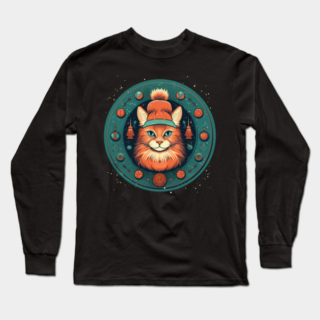 Somali Cat Xmas, Love Cats Long Sleeve T-Shirt by logiamerch