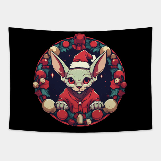 Sphynx Cat Xmas, Love Cats Tapestry by logiamerch