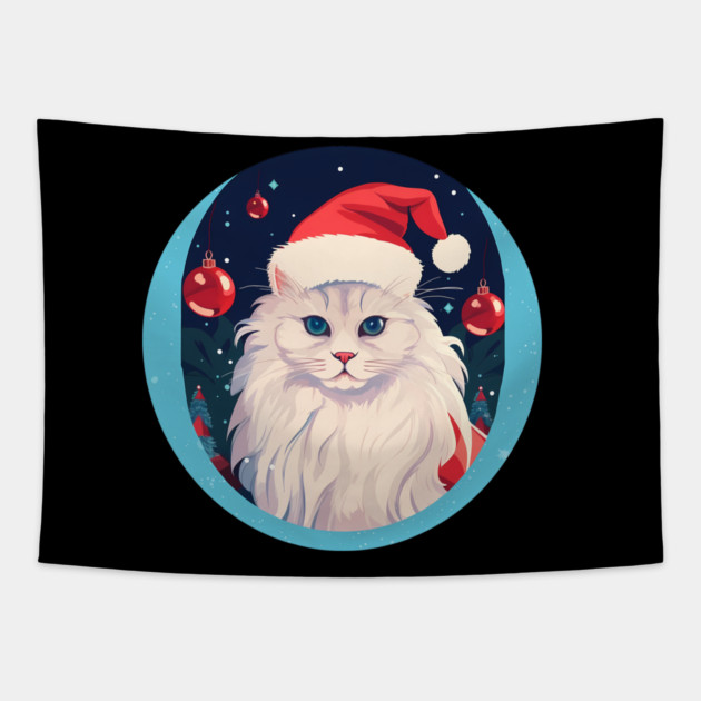 Turkish Angora Cat Xmas, Love Cats Tapestry by logiamerch